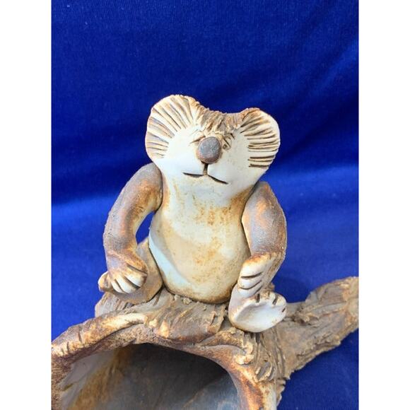 Unique Handmade Clay Pottery Koala Sitting on Hallow Log - Picture 5 of 8